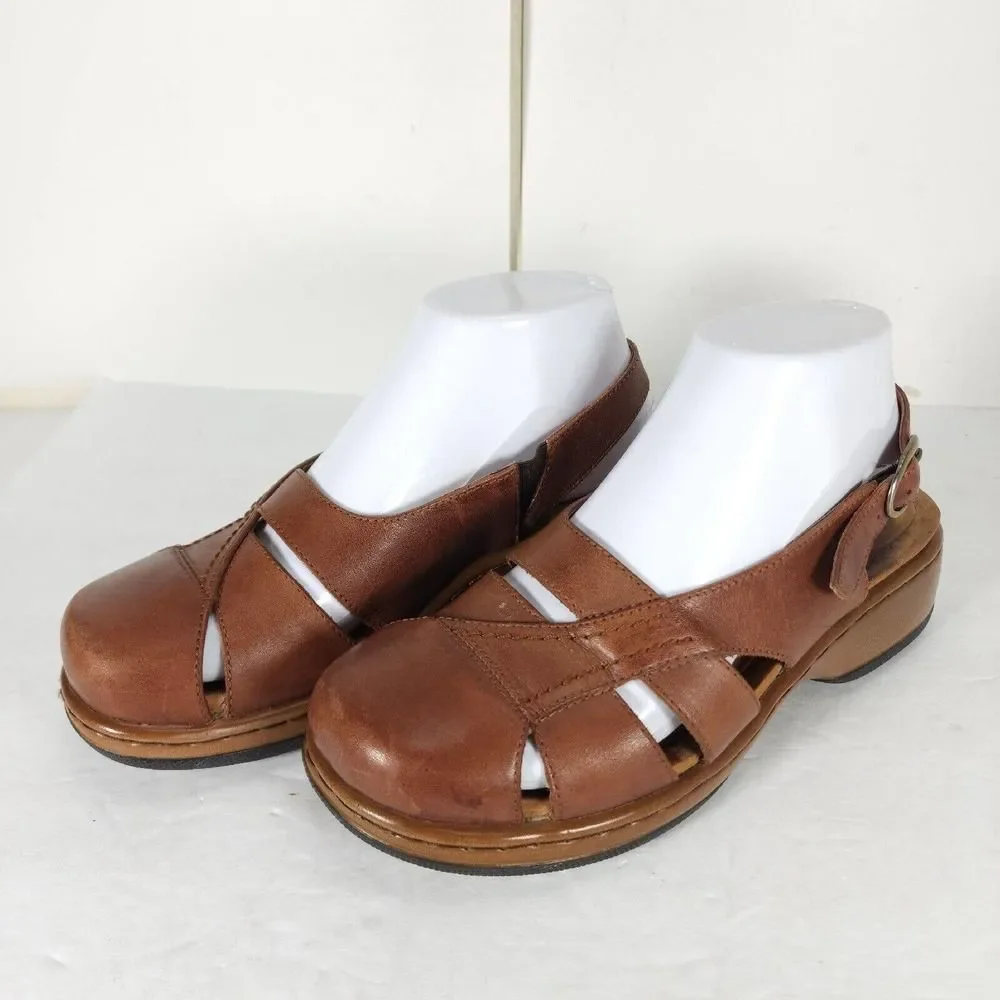 Dansko Women's 37 US6-6,5 Brown Leather Platform Wedge Slingback Clogs Sandals